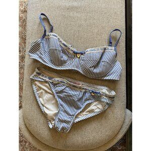 Juicy Couture White Blue Seersucker Bikini Set Top M Bottom S